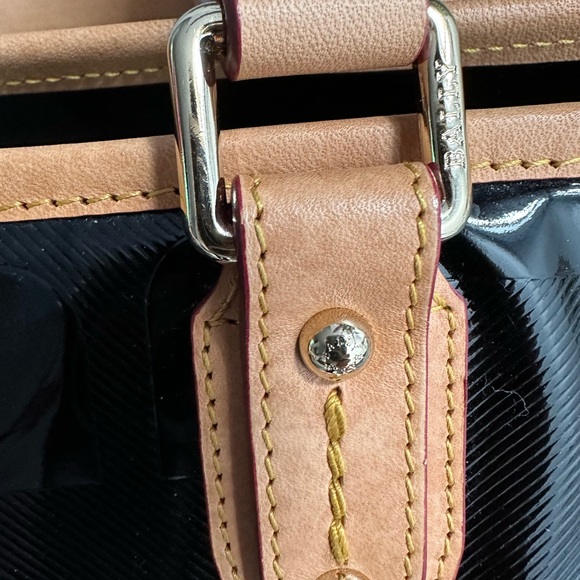 Bally pristine black patent and tan leather zip top handbag tote bag - Picture 7 of 14